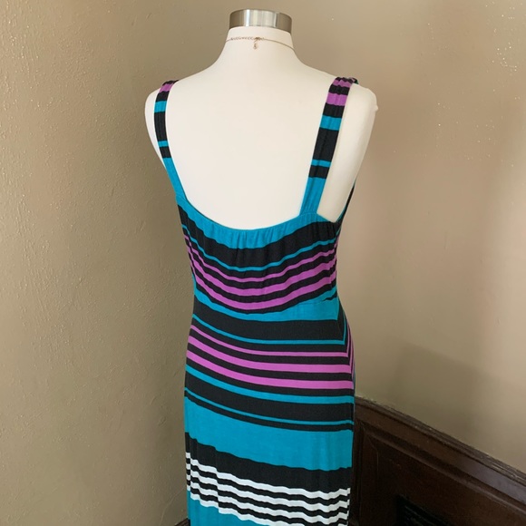 Fever Sz Large Striped Multi Color Maxi Dress - Picture 5 of 10